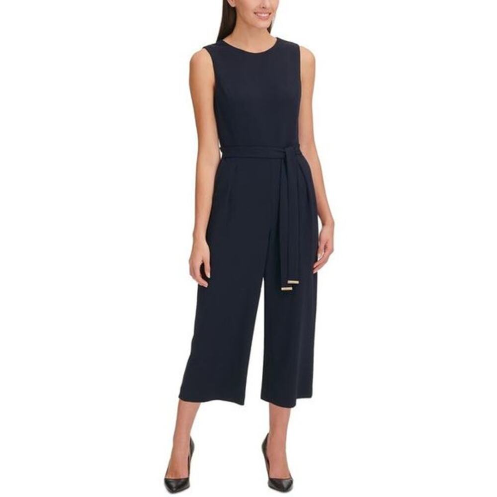 Tommy Hilfiger Navy Crop Wide Leg Jumpsuit with Belt